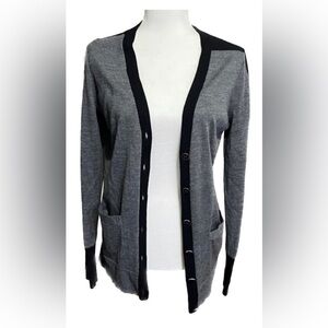 C.Wonder gray with black long sleeve 100% merino wool cardigan sweater size M